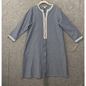 PRIAMO Chambray Nightgown Womens Sz M Blue‎ Embroidered Full Zip Made in USA